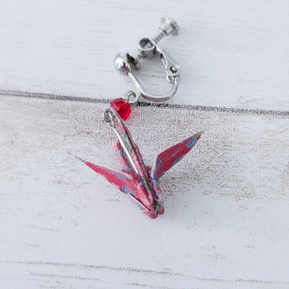 Vintage Clip On Earrings Origami Crane Dangle Earrings - Picture 11 of 15